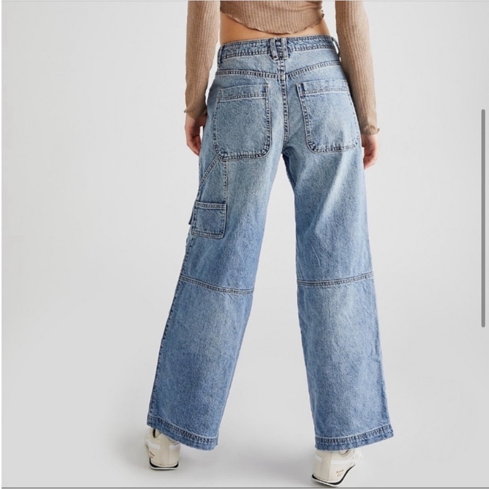 Free People CRVY Under Construction Utility Jeans Sz 32 Cargo Baggy Double Knee - Picture 4 of 10